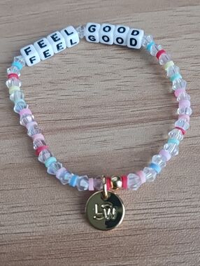 Little Words Project Feel Good Beaded Bracelet with Gold LW Charm - Pastel Multi